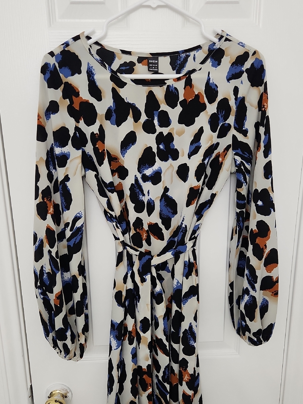 SHEIN Cream Black Blue Brown Leopard Dress